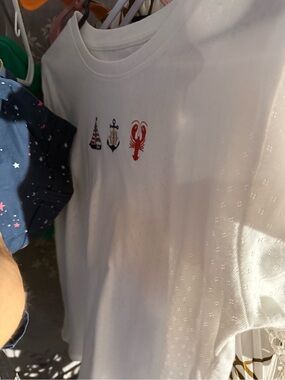 Girls' White Short Sleeve Nautical Embroidered Tee